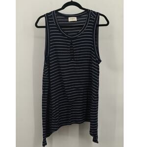 Everly Women's Pullover Striped Keyhole Tank Top Sleeveless Size L Navy/white